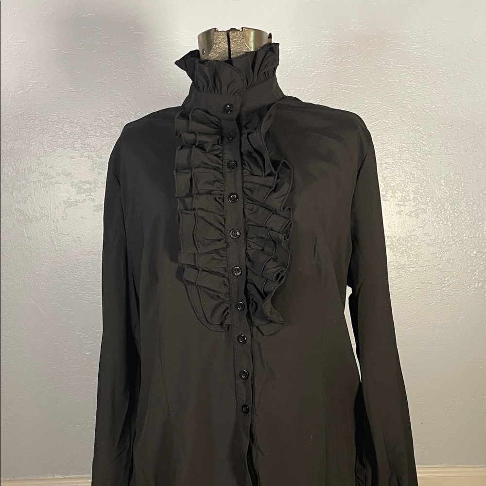 Elegant Black Ruffled High Neck Women's Top